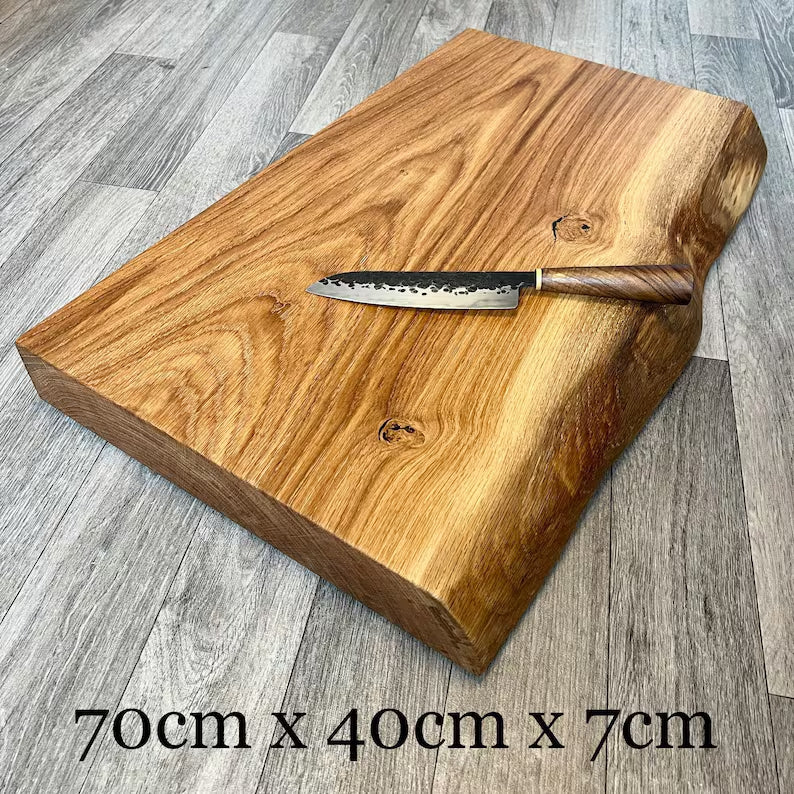 XL Thick Oak Live Edge Chopping Block with Rubber Feet