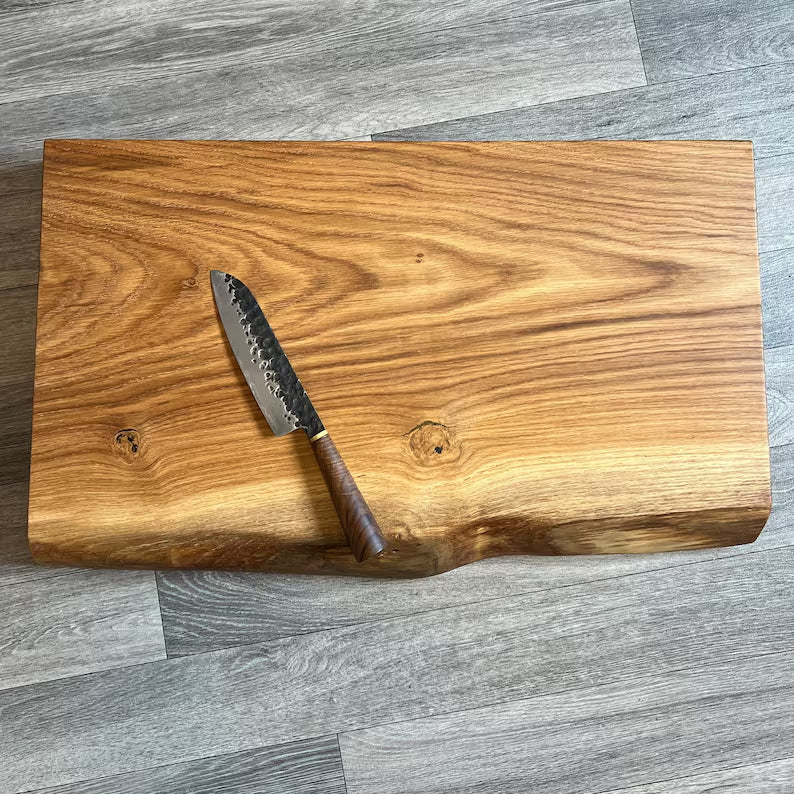 XL Thick Oak Live Edge Chopping Block with Rubber Feet