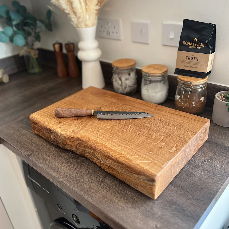 XL Thick Oak Live Edge Chopping Block with Rubber Feet