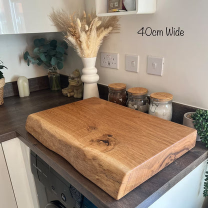 XL Thick Oak Live Edge Chopping Block with Rubber Feet